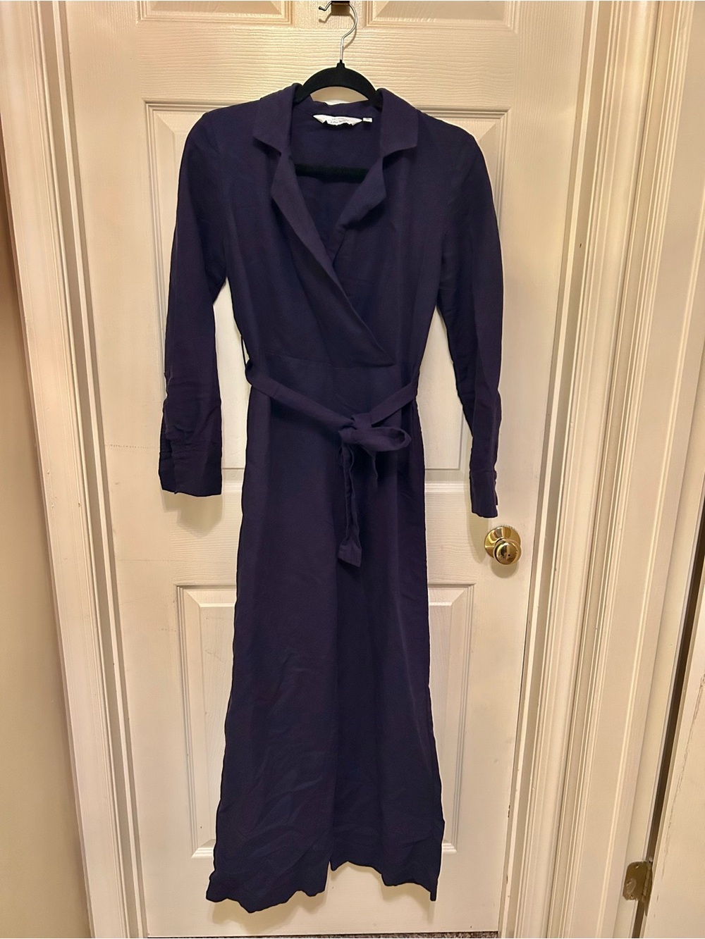 And Other Stories Long Sleeve Wrap Maxi Jumpsuit in Deep Purple/Navy
